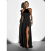 Černé dlouhé saténové plesové šaty HAMBUR