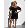 Černé květinové mini šaty GOALIT s krátkým rukávem