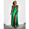 Zelené saténové dlouhé šaty GYBRAL s korzetem