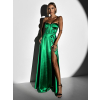 Zelené saténové dlouhé šaty GYBRAL s korzetem