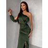 Khaki společenské dlouhé šaty DUFOUR na jedno rameno