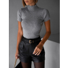 Šedé žebrované triko EVANTIA s krátkým rukávem