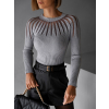 Šedé elegantní triko EVELYNE s dlouhým rukávem