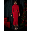 Červené elegantní dlouhé šaty ELGIVA s průstřihem