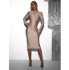 Krémové nude třpytivé koktejlové šaty CYNTIE