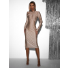 Krémové nude třpytivé koktejlové šaty CYNTIE