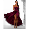 Bordó saténové dlouhé šaty GYBRAL s korzetem