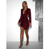 Bordó zavinovací flitrované krátké šaty KORORA s dlouhým rukávem