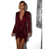 Bordó zavinovací flitrované krátké šaty KORORA s dlouhým rukávem