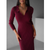 Vínové dlouhé žerzejové šaty ARTUDO s límečkem