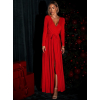 Červená dlouhé zavinovací vánoční šaty JOELLIAN s výstřihem