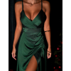 Smaragdové dlouhé saténové šaty ARANKA s výstřihem
