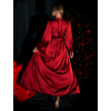 Bordó vánoční saténové šaty WOMAN s dlouhým rukávem