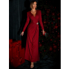 Bordó společenské dlouhé šaty GIOELE s broží