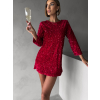 Červené flitrované krátké šaty LESEK s mašlí