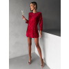 Červené flitrované krátké šaty LESEK s mašlí