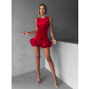 Červené sametové krátké šaty FRANCHO s balónovou sukní