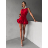 Červené sametové krátké šaty FRANCHO s balónovou sukní