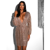 Hnědé krátké flitrované šaty LEVELY s výstřihem