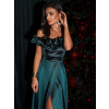 Smaragdové plesové saténové dlouhé šaty EBOLIA