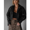 Černá krátká koženková biker bunda BENEDIKTA