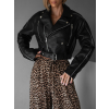 Černá krátká koženková biker bunda BENEDIKTA