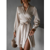 Krémové zavinovací saténové šaty WILTON s dlouhým rukávem