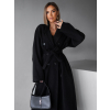 Černý dlouhý flaušový kabát KERRYL s knoflíky