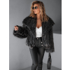 Černý žíhaný faux fur kožešinový kabátek ORLOS