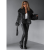 Černý žíhaný faux fur kožešinový kabátek ORLOS