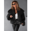 Černý žíhaný faux fur kožešinový kabátek ORLOS