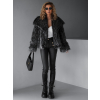 Černý žíhaný faux fur kožešinový kabátek ORLOS