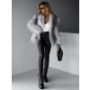 Šedý faux fur kožešinový kabátek BRUNA se žíháním
