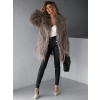 Hnědý faux fur kožešinový delší kabátek ALBERTO s páskem