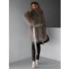 Hnědý faux fur kožešinový delší kabátek ALBERTO s páskem