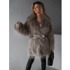 Hnědý faux fur kožešinový delší kabátek ALBERTO s páskem