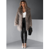 Hnědý faux fur kožešinový delší kabátek ALBERTO s páskem