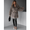 Hnědý faux fur kožešinový delší kabátek ALBERTO s páskem