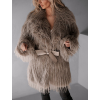 Hnědý faux fur kožešinový delší kabátek ALBERTO s páskem