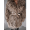 Hnědý faux fur kožešinový delší kabátek ALBERTO s páskem