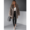 Hnědý faux fur kožešinový delší kabátek ALBERTO s páskem
