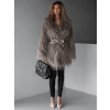 Hnědý faux fur kožešinový delší kabátek ALBERTO s páskem
