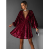 Vínové krátké flitrované šaty BERRON s výstřihem