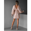 Béžové krátké flitrované šaty BERRON s výstřihem