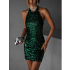 Smaragdové krátké flitrované šaty FJODOR s odhalenými zády