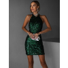 Smaragdové krátké flitrované šaty FJODOR s odhalenými zády