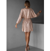 Béžové krátké vypasované flitrované šaty HELION