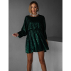 Smaragdové krátké vypasované flitrované šaty HELION