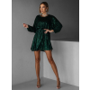 Smaragdové krátké vypasované flitrované šaty HELION