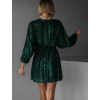Smaragdové krátké vypasované flitrované šaty HELION